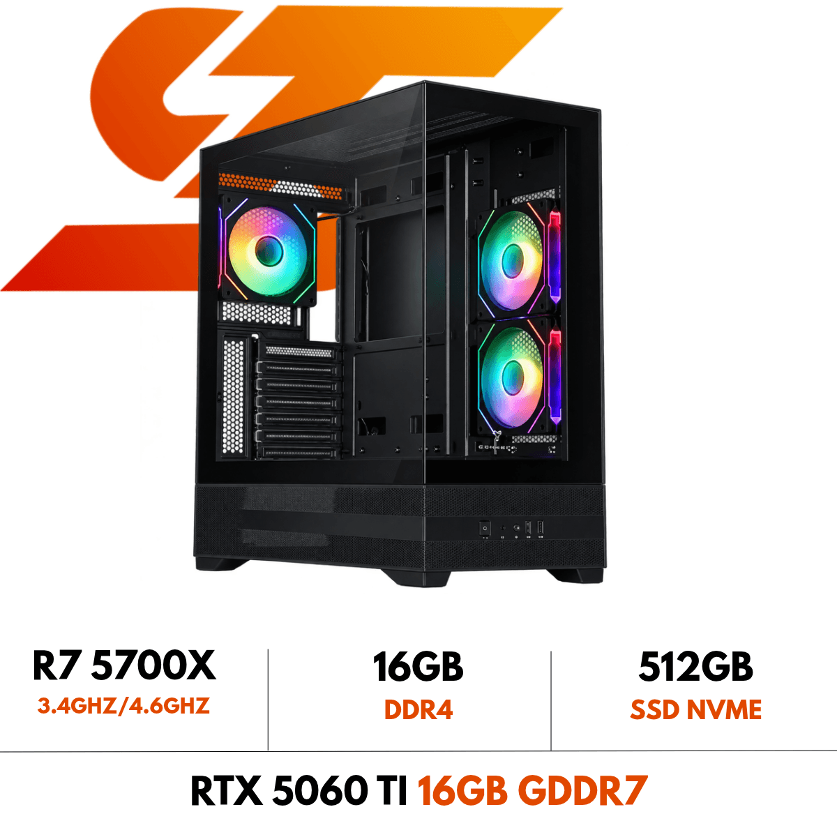 PC Gamer SiliconTech – AMD Ryzen 7 5700X / 16GB RAM / 512GB SSD / RTX 5060 Ti 16GB